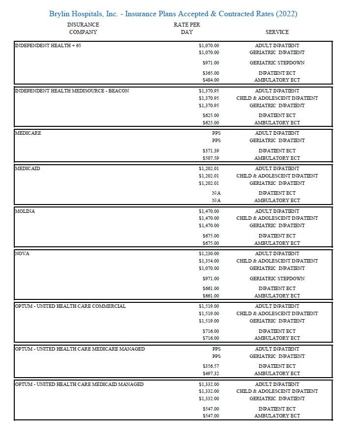 Price Transparency - BryLin Behavioral Health System